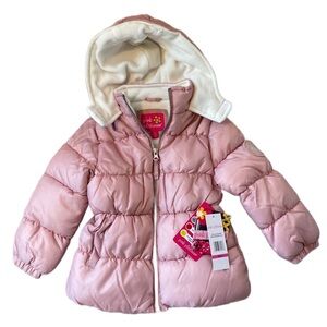 Pink Platinum Puffer Jacket Size 4T - Pink with Cream Fleece Lining